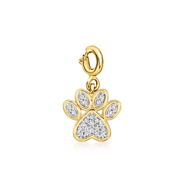 .10 ct. t.w. Diamond Paw Print Charm in 18kt Gold Over Sterling