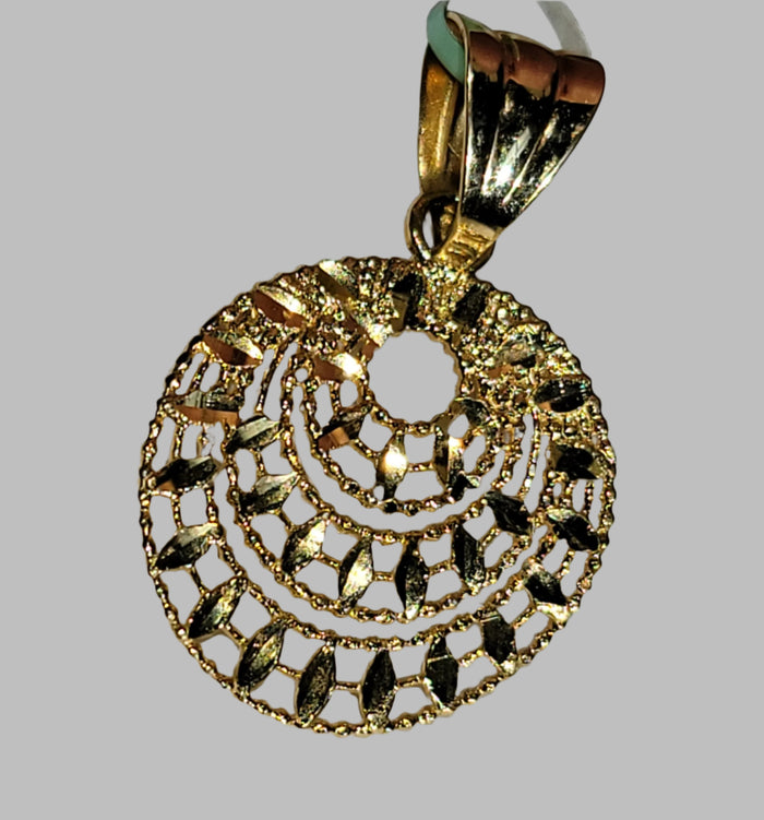 14K Gold Three Row Sunburst Pendant