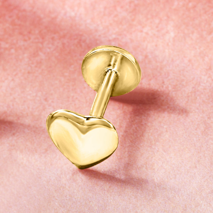 14kt Yellow Gold Heart Single Flat-Back Stud Earring