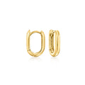 Yellow gold paper-clip link huggie hoop earrings, oval hoops with hinge detail