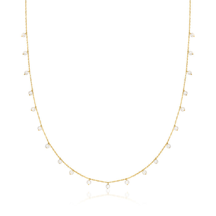 10kt yellow gold pearl station necklace with small round cultured pearls, single row