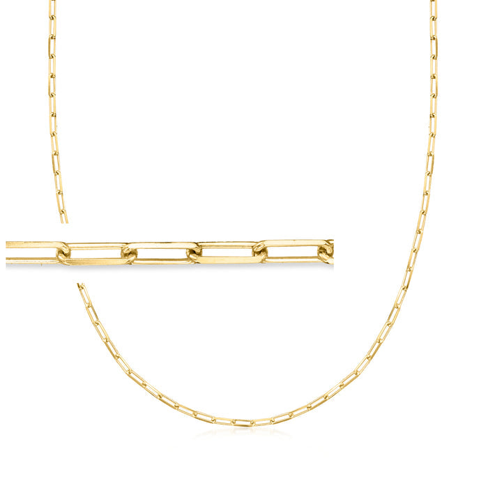 Gold paper clip link necklace with cable chain, 2.5mm links