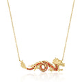 Garnet dragon pendant necklace with red stone eyes, 18kt gold over sterling chain
