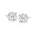 Round CZ stud earrings in 14kt white gold, four-prong setting, 3 ct t.w.