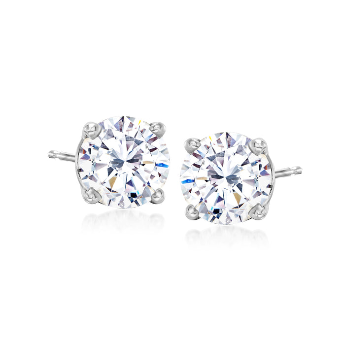 Round CZ stud earrings in 14kt white gold, four-prong setting, 3 ct t.w.