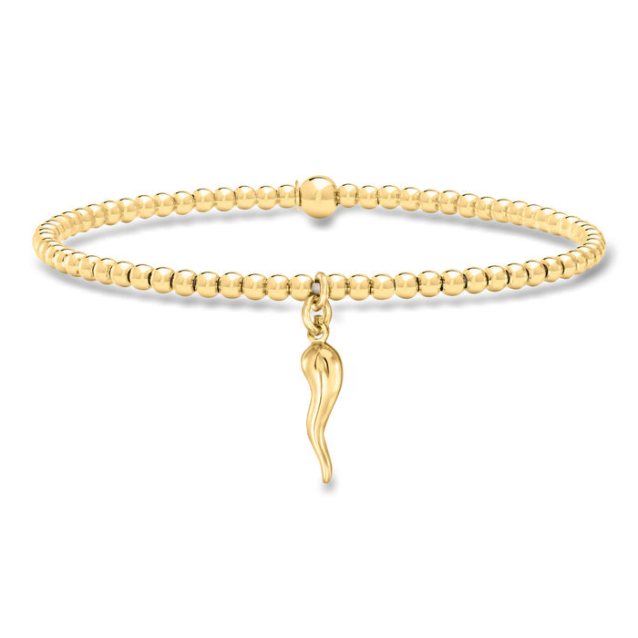 Gold bead stretch bracelet with small horn charm dangle