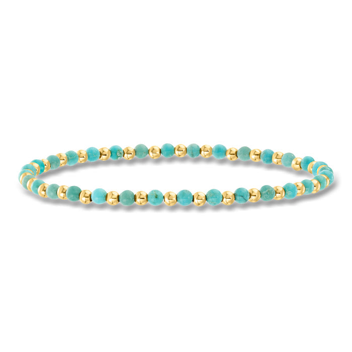 Turquoise bead stretch bracelet with yellow gold spacer beads