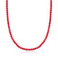 Red coral bead necklace with small round beads and gold clasp