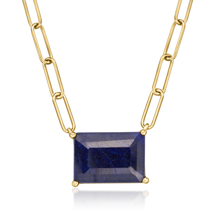 18kt gold over sterling necklace with square blue sapphire pendant