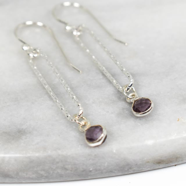 Amethyst and Silver Paperclip Earrings