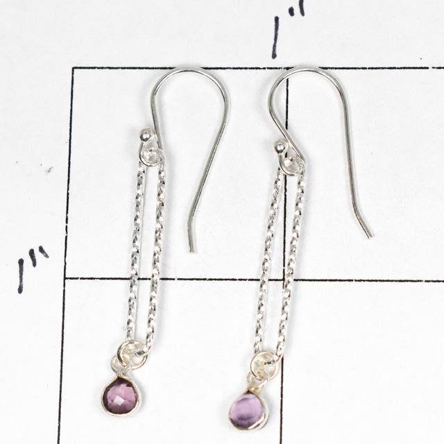 Amethyst and Silver Paperclip Earrings