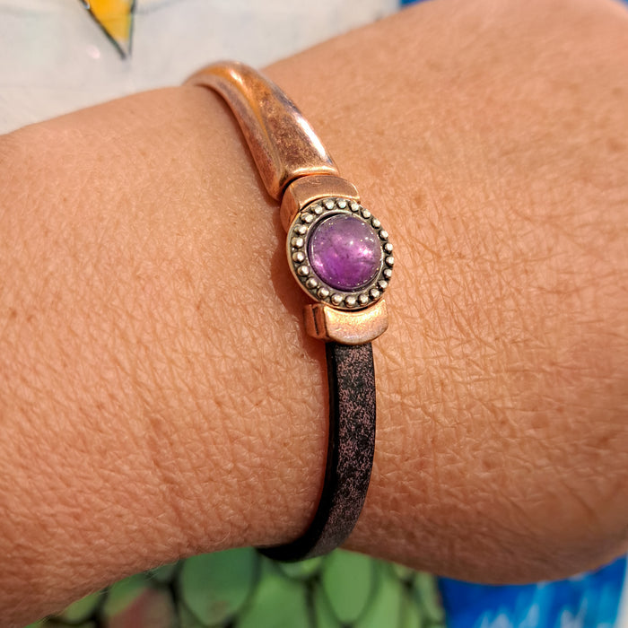 Amethyst Copper Gemstone Magnetic Half Cuff