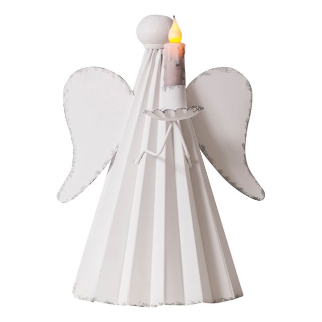Angel Candle Holder in Rustic White
