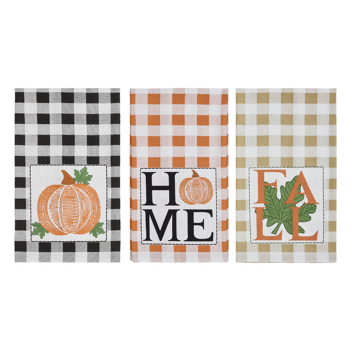 Annie Check Harvest Plaid 100% Cotton Farmhouse Kitchen & Dish Towel Set, Set of 3