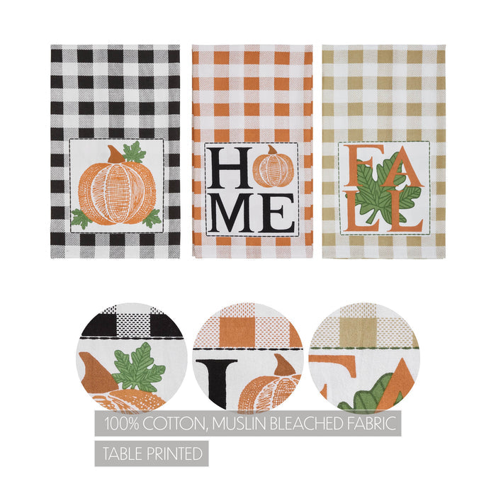 Annie Check Harvest Plaid 100% Cotton Farmhouse Kitchen & Dish Towel Set, Set of 3