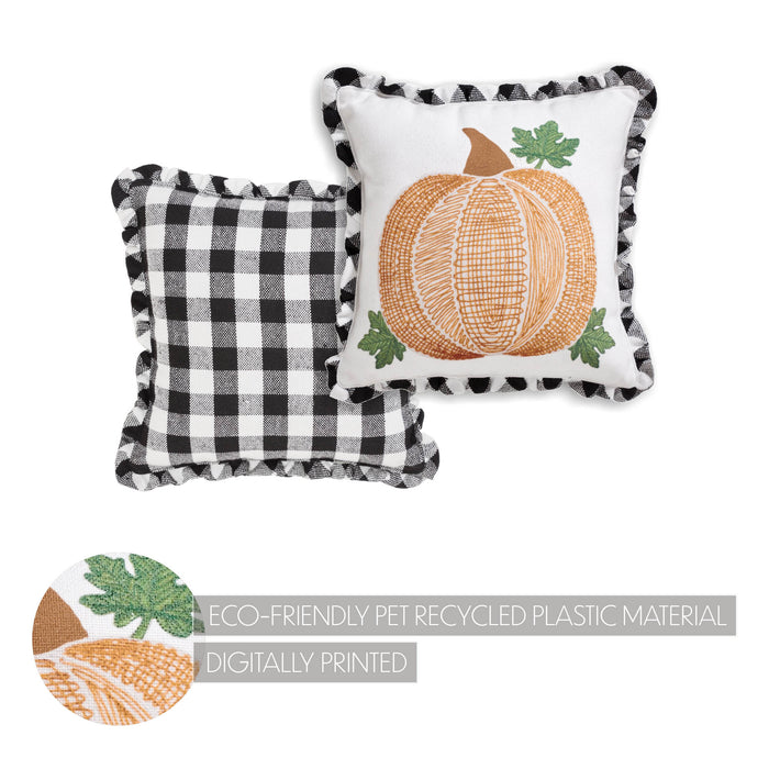 Annie Harvest Farmhouse Black Buffalo Check Pumpkin Throw Pillow 12x12 Inch Decorative Accent