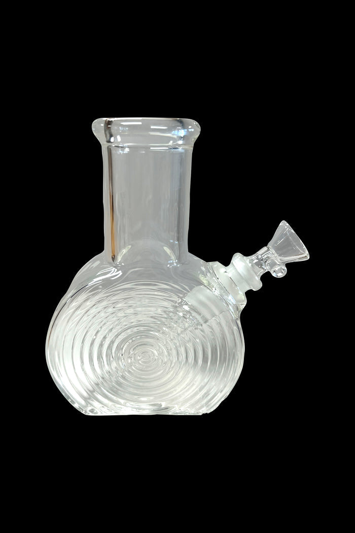 Clear glass bubbler water pipe for smoking cannabis.