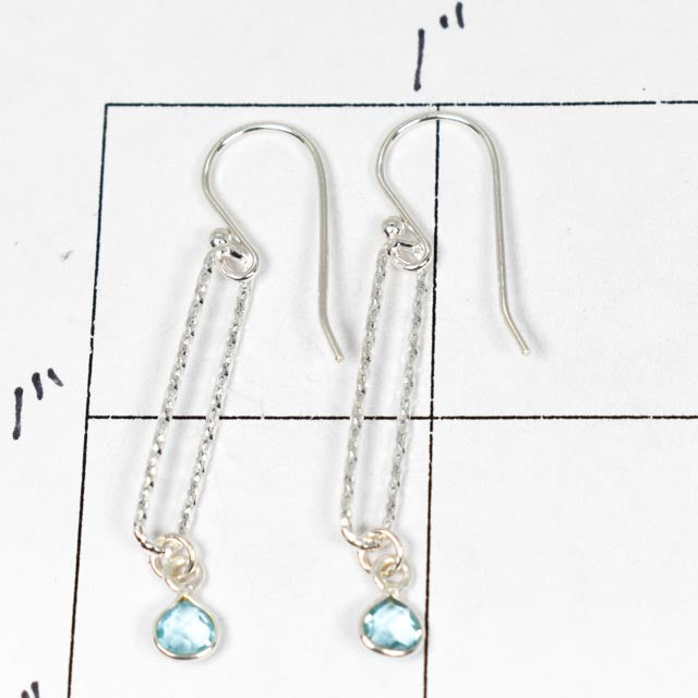 Blue Topaz and Silver Paperclip Earrings