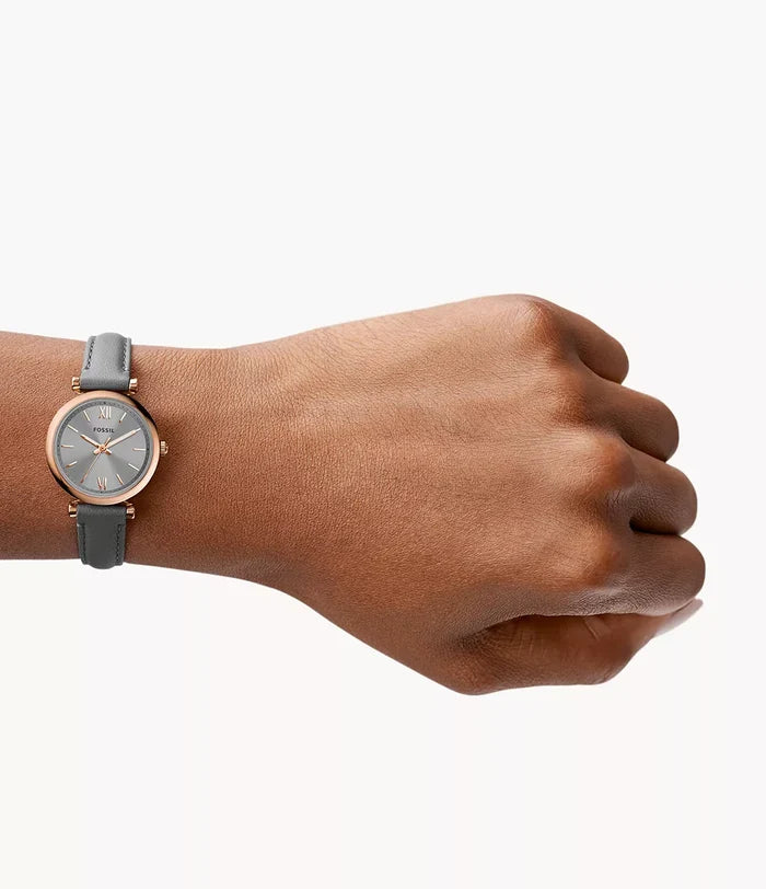 Carlie Mini Three-Hand Grey Leather Watch ES5068
