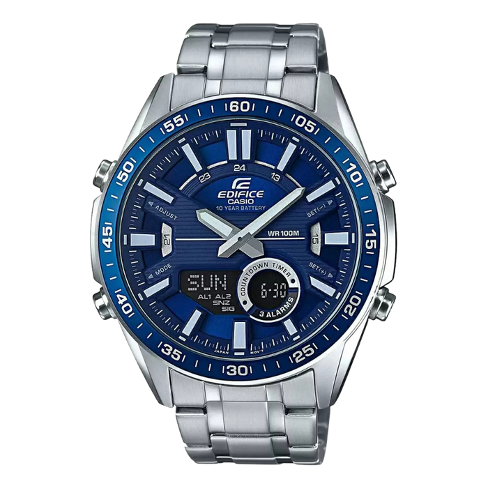 Casio Edifice Silver Analog-Digital Countdown Timer, EFV-C100D-2AVDF-EX440