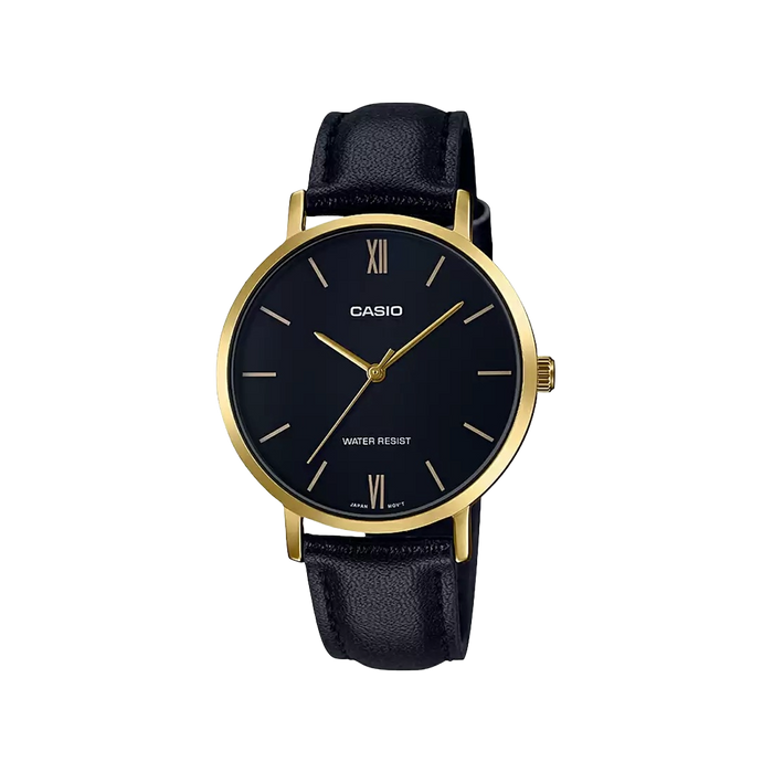 Casio Enticer Black Analog Genuine Leather Band, LTP-VT01GL-1BUDF-A1785