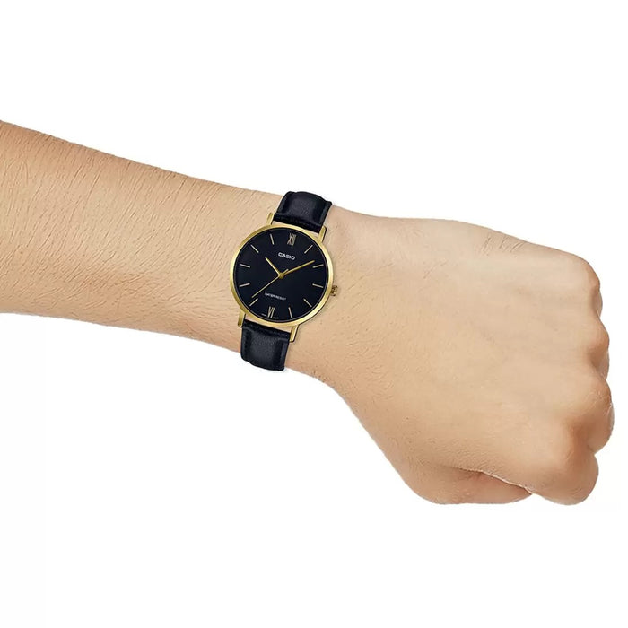 Casio Enticer Black Analog Genuine Leather Band, LTP-VT01GL-1BUDF-A1785
