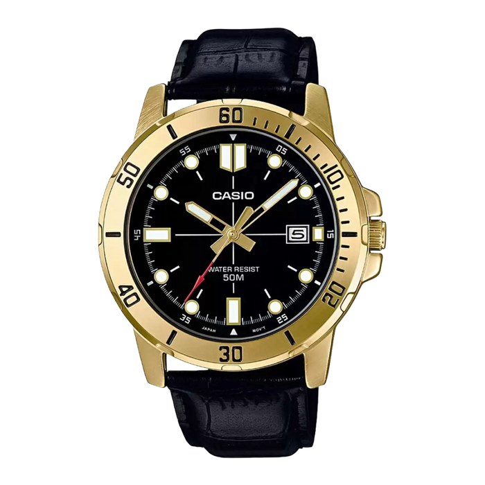 Casio Enticer Black Leather Mineral Glass, MTP-VD01GL-1EVUDF-A1369