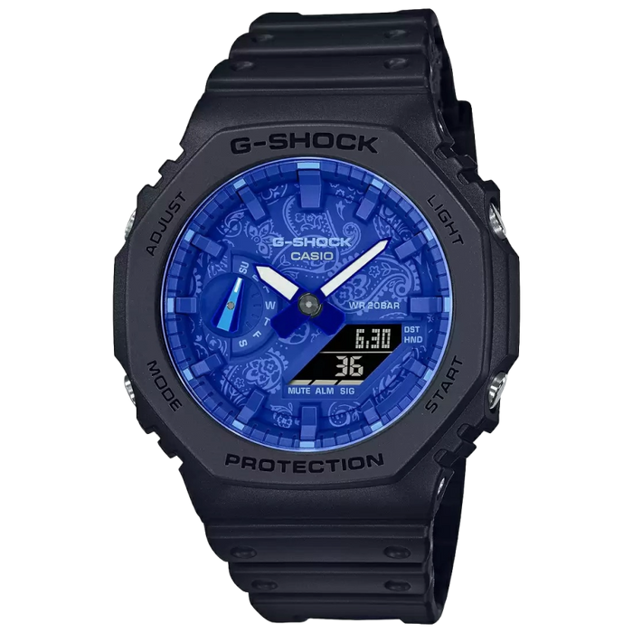 Casio G-Shock Blue Paisly Carbon Core Guard Double LED Light, GA-2100BP-1ADR-G1237
