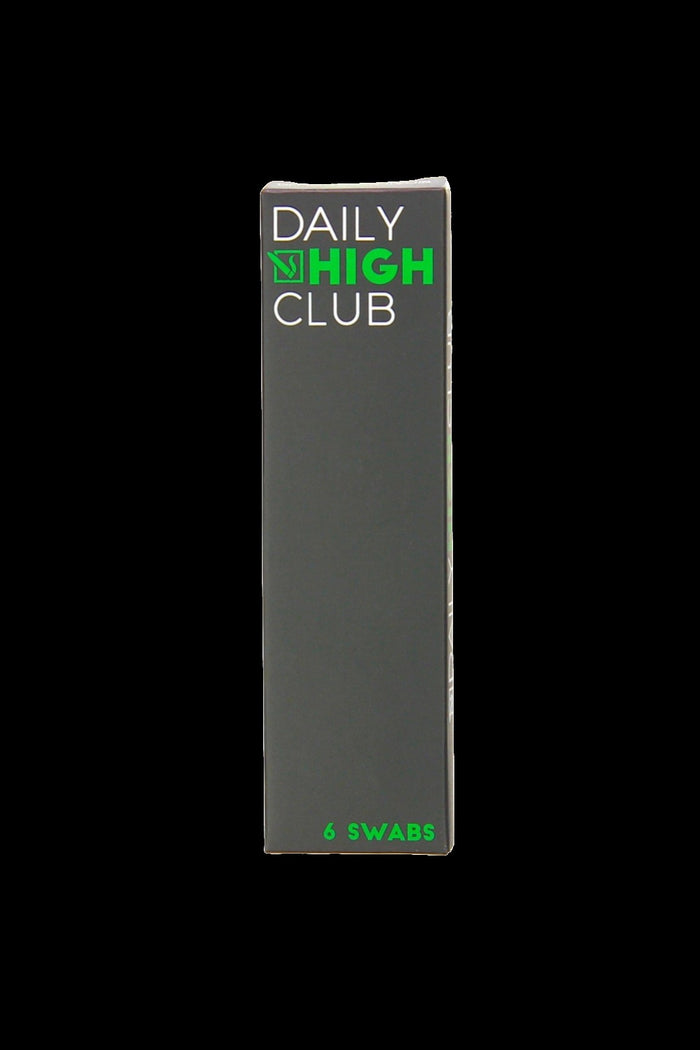 Black packaging for "Daily High Club" cannabis cleaning swabs.