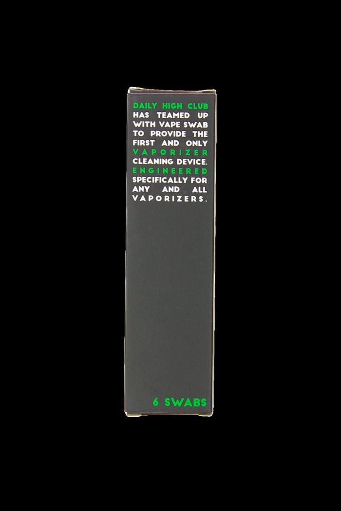 Black box for cannabis vaporizer cleaning swabs with green text reading “Daily High Club” and “6 Swabs”.