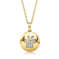 18kt gold over sterling paw print disc pendant necklace with diamond-like stone inlays