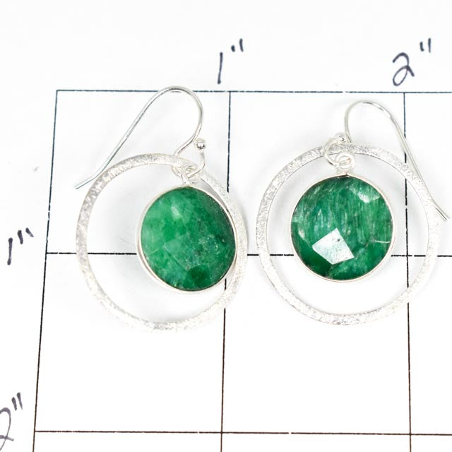 Emerald and Sterling Silver Circle Earrings