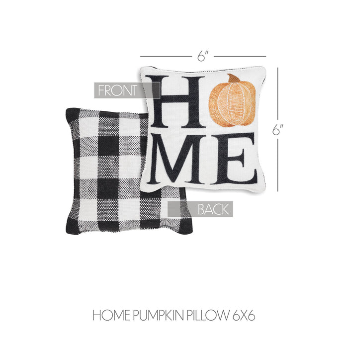 Farmhouse Fall Black & White Buffalo Check Pumpkin Accent Pillow 6x6 Inch