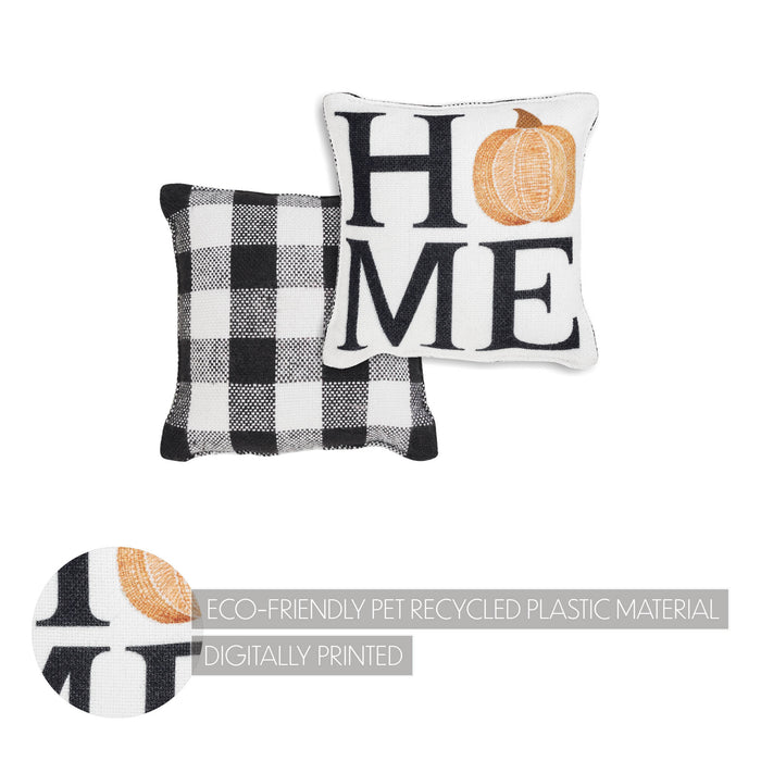 Farmhouse Fall Black & White Buffalo Check Pumpkin Accent Pillow 6x6 Inch