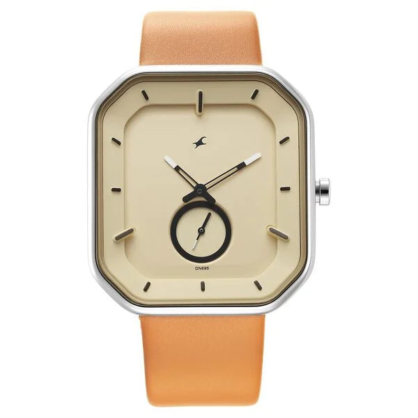 Fastrack After Dark Beige Dial Leather Strap Watch for Guys ns3272sl02