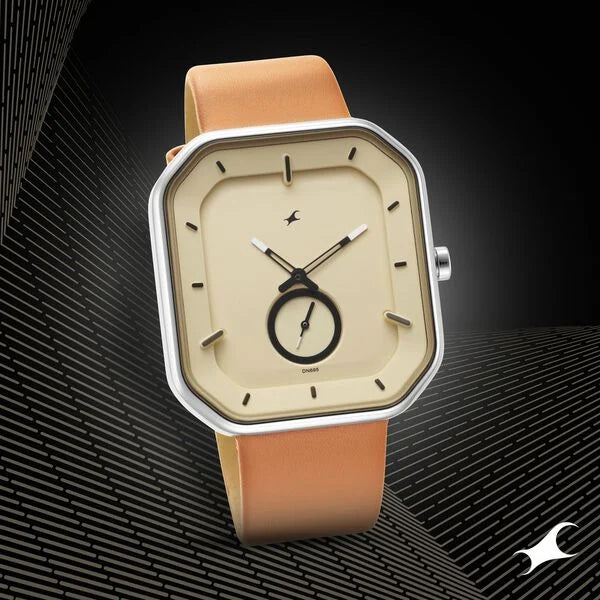 Fastrack After Dark Beige Dial Leather Strap Watch for Guys ns3272sl02