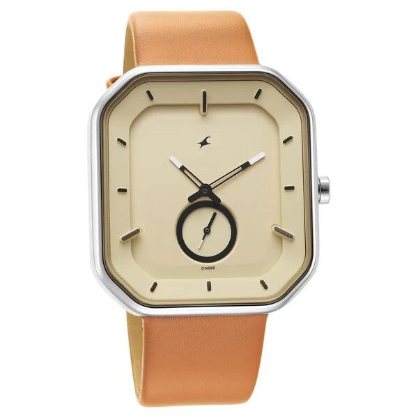 Fastrack After Dark Beige Dial Leather Strap Watch for Guys ns3272sl02