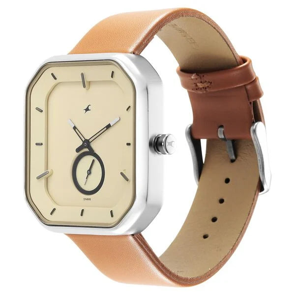 Fastrack After Dark Beige Dial Leather Strap Watch for Guys ns3272sl02