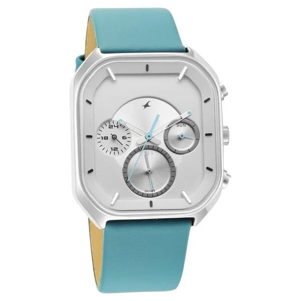 Fastrack After Dark Quartz Analog with Date White Dial Leather Strap Watch for Guys ns3270sl02