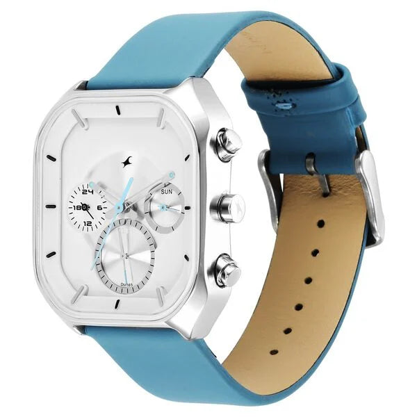 Fastrack After Dark Quartz Analog with Date White Dial Leather Strap Watch for Guys ns3270sl02