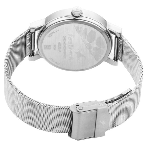 Fastrack Animal Print Quartz Analog with Date Bicolour Dial Stainless Steel Strap Watch for Girls 6222SM03