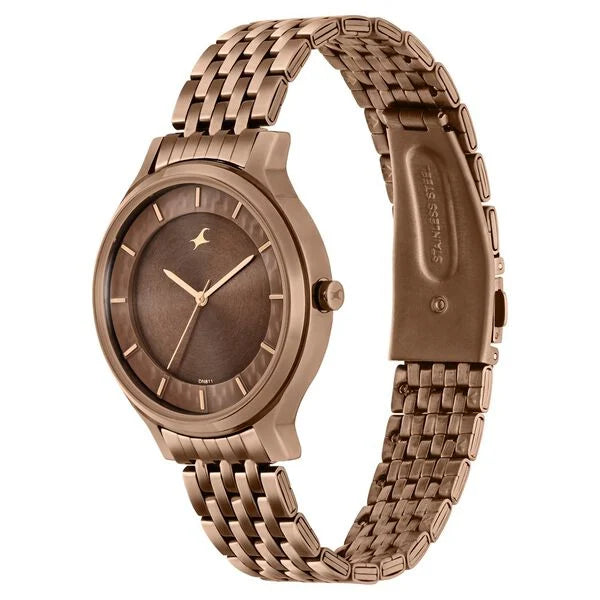 Fastrack Crush Quartz Analog Brown Dial Stainless Steel Strap Watch for Girls 6292QM01