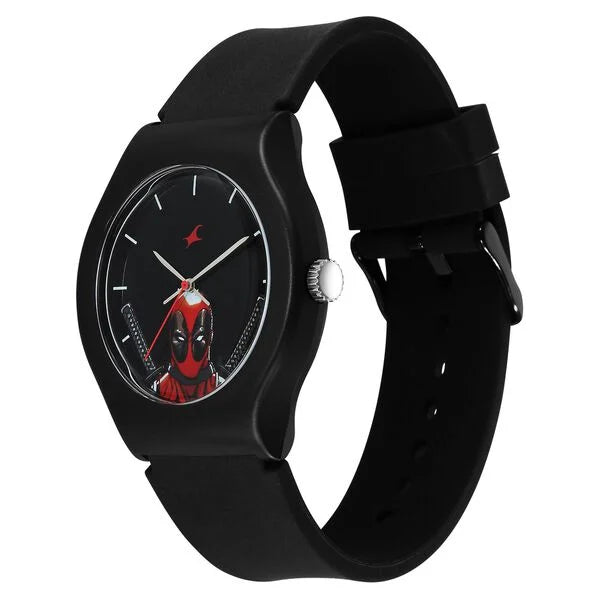 Fastrack Deadpool Wolverine Quartz Analog Black Dial With Black Silicone Strap Watch For Unisex 9915PP103