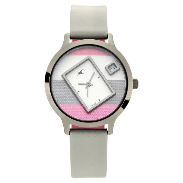 Fastrack Fit Outs Quartz Analog with Date Multicoloured Dial Leather Strap Watch for Girls ns6210ql01