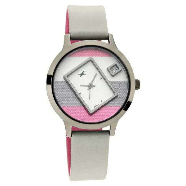 Fastrack Fit Outs Quartz Analog with Date Multicoloured Dial Leather Strap Watch for Girls ns6210ql01