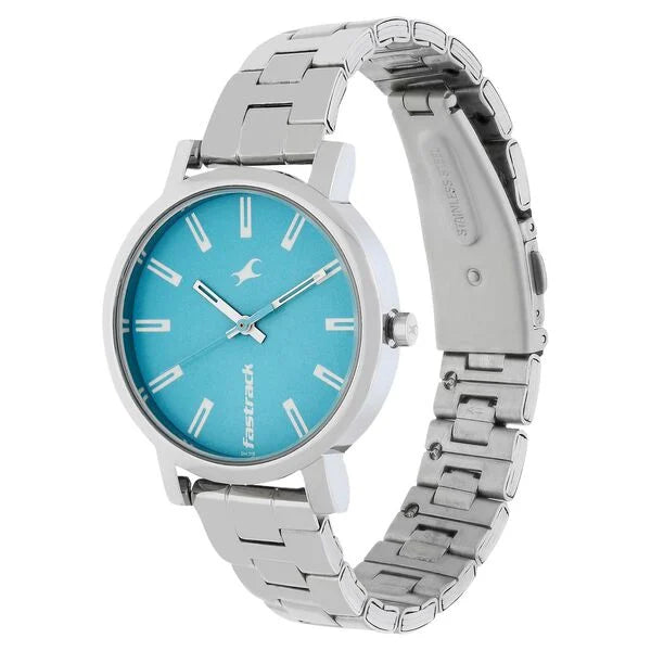 Fastrack Fundamentals Quartz Analog Blue Dial Stainless Steel Strap Watch for Girls ns68010sm02