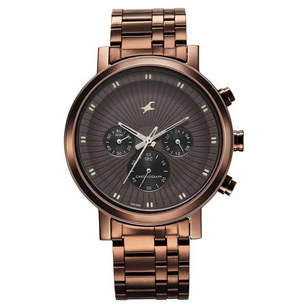 Fastrack Kronos Multifunction Brown Dial Stainless Steel Strap Watch for Guys 3287qm04