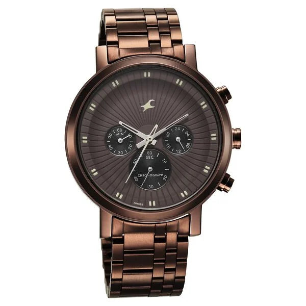 Fastrack Kronos Multifunction Brown Dial Stainless Steel Strap Watch for Guys 3287qm04