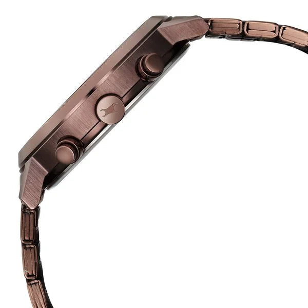 Fastrack Kronos Multifunction Brown Dial Stainless Steel Strap Watch for Guys 3287qm04