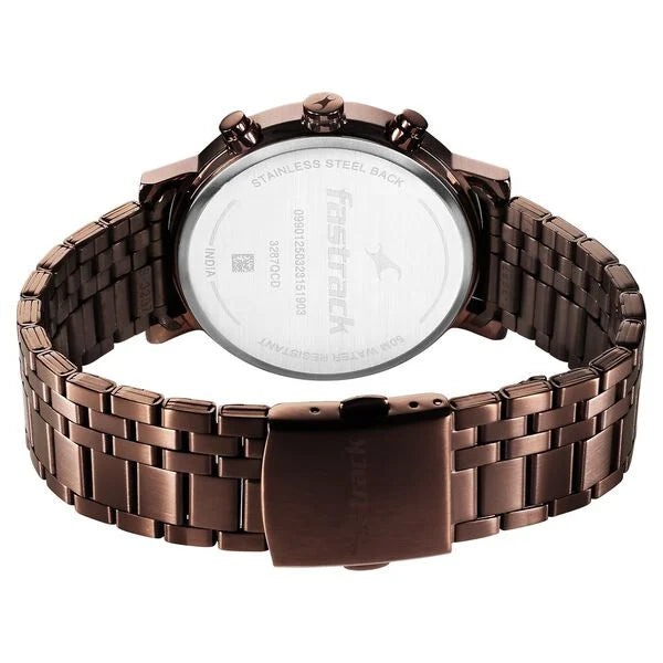 Fastrack Kronos Multifunction Brown Dial Stainless Steel Strap Watch for Guys 3287qm04